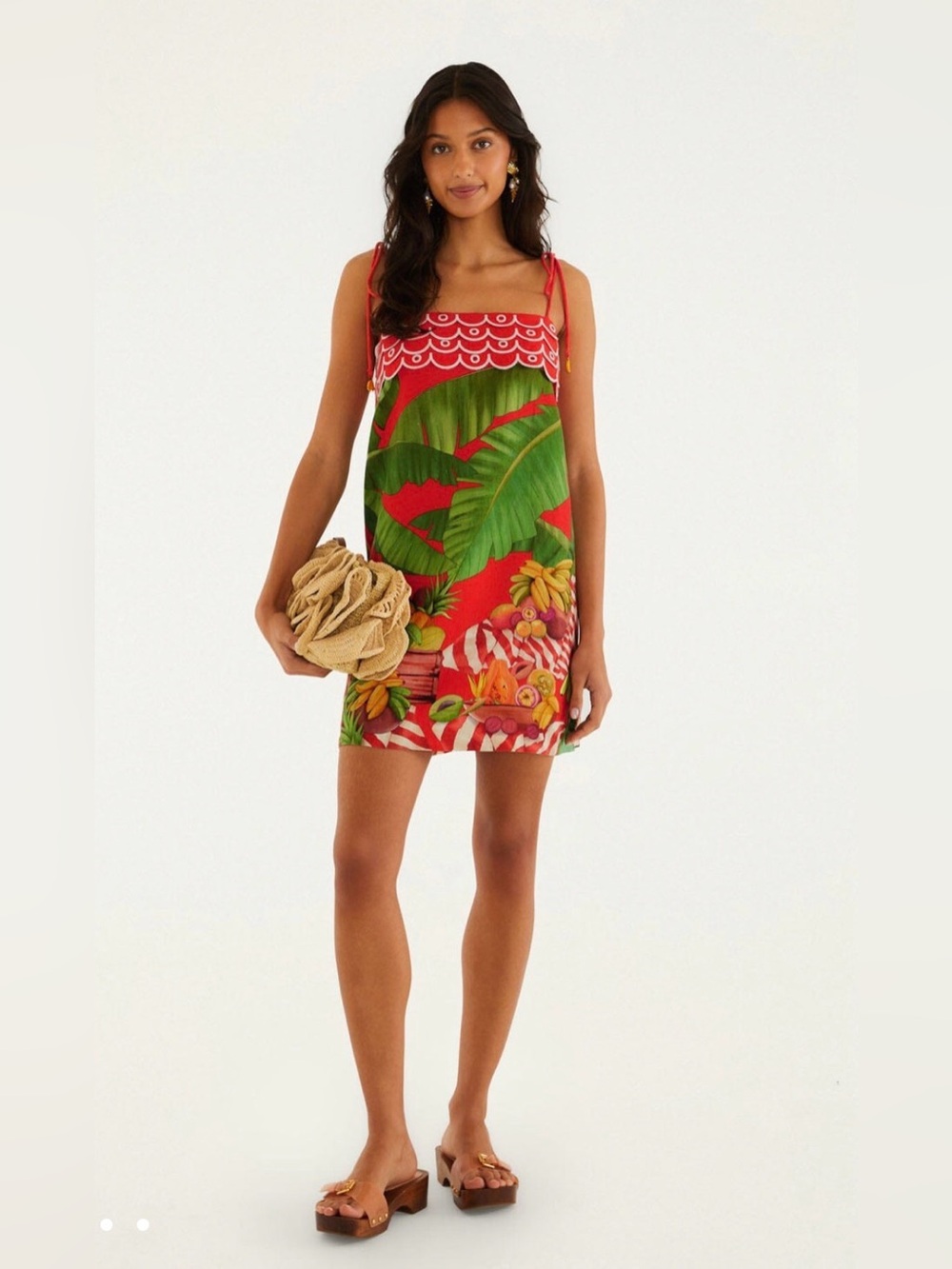 Farm Rio Red Fruit Trolley Banana Tassels Mini Dress size S